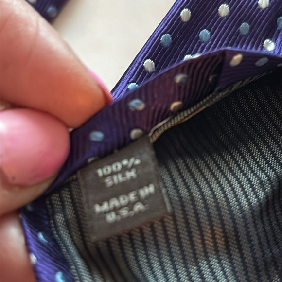 NORDSTROM 100% silk Men's Polka Dot Tie Purple blue silver neck tie made in USA - Picture 8 of 9